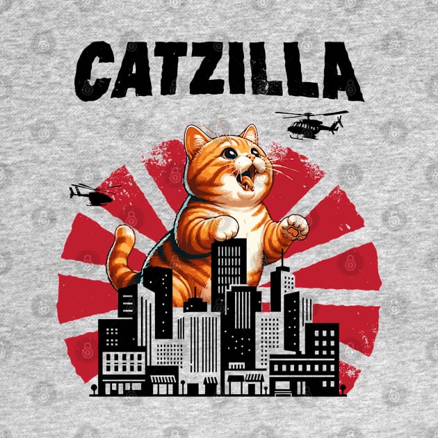 Catzilla Funny Giant Orange Tabby Cute Classic Japanese Film by BraaiNinja